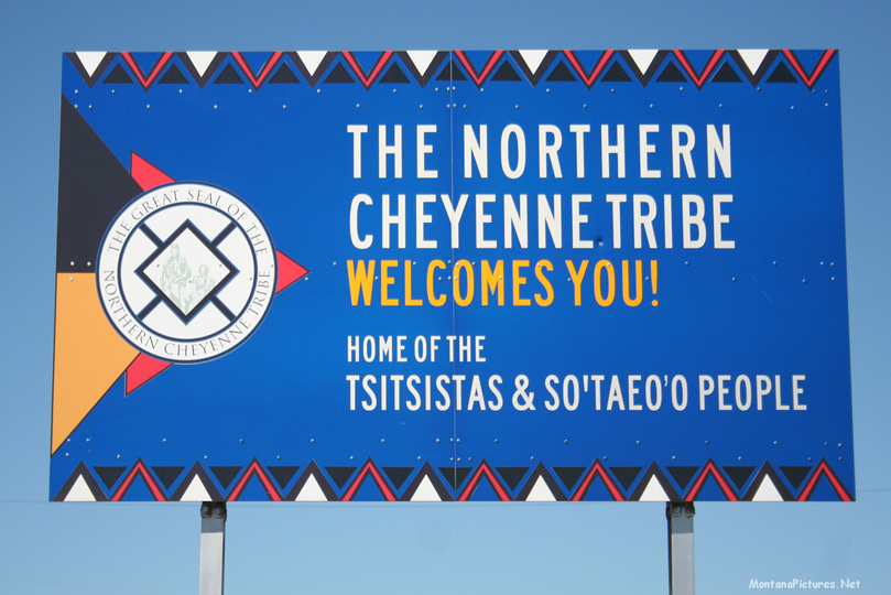 sign reading "The northern cheyenne tribe welcomes you"