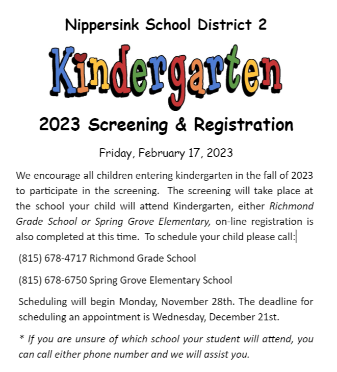 SY24 Kindergarten Screening and Registration