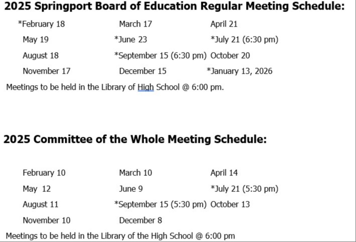 2025 BOE Meeting Schedule