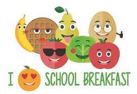 Cartoon Breakfast Items advertising I love School Breakfast 