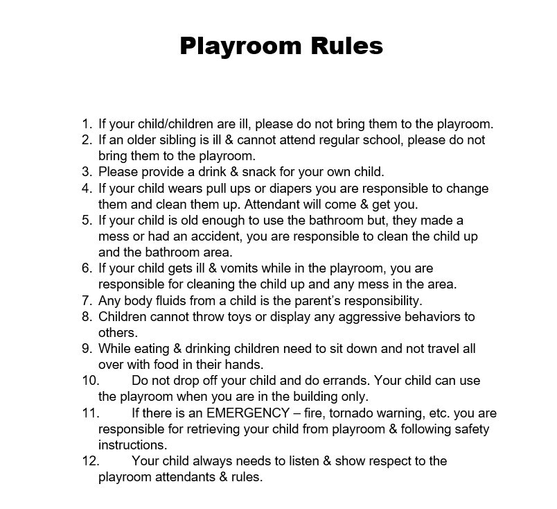 Playroom Rules Printable version link at top of page