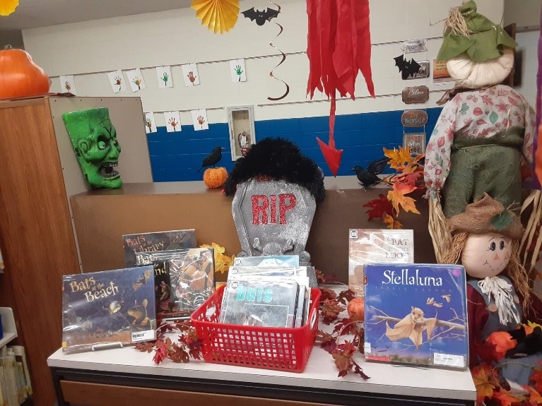 Books in Halloween display at Park