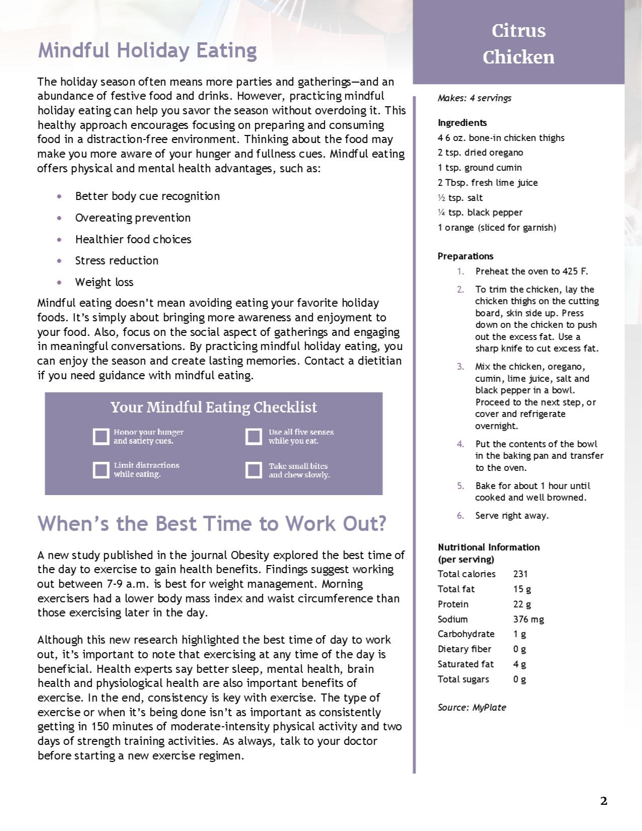 Live Well, Work Well  ADA Readable PDF  link is to the right of this page under NEWSLETTERS (Page 2)
