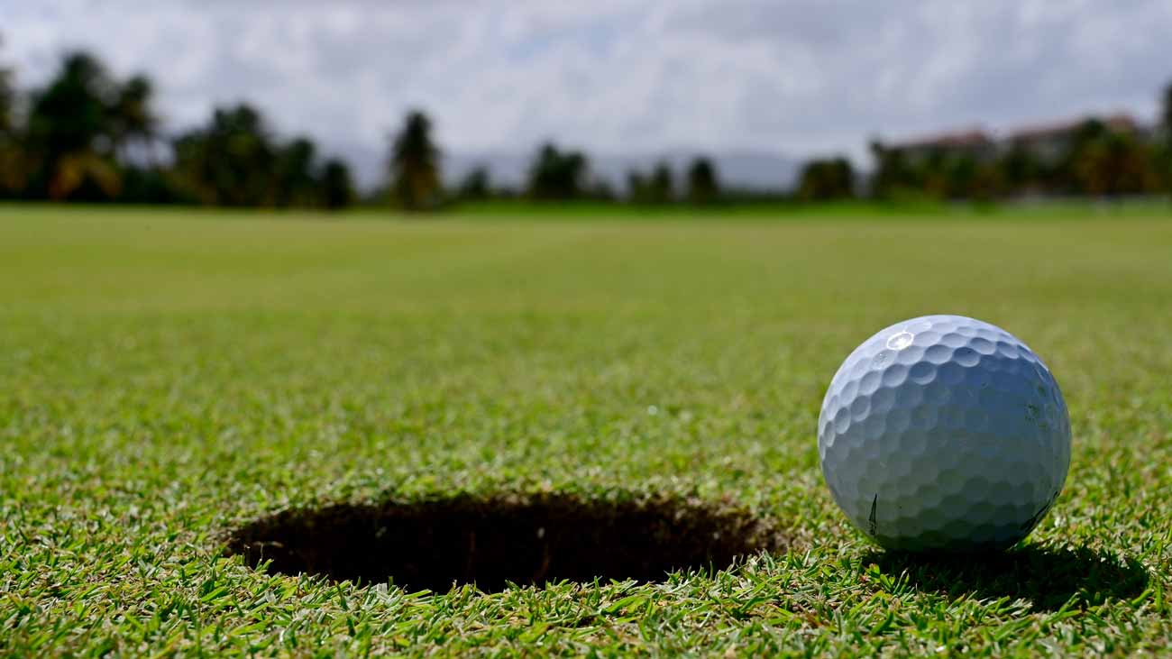 Golf ball near hole. 