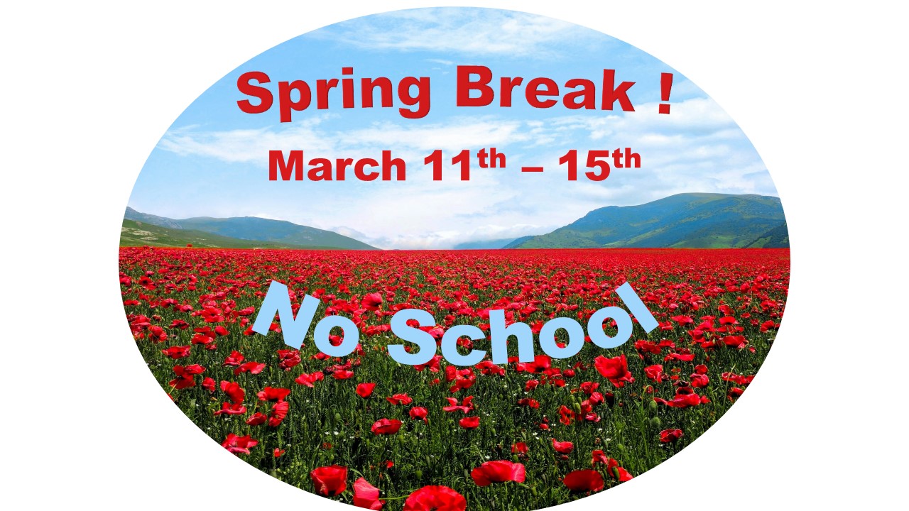 Spring Break March 11th - 15th No School