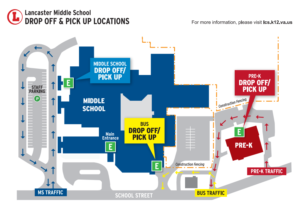 Map detailing Pick Up and Drop Off Information