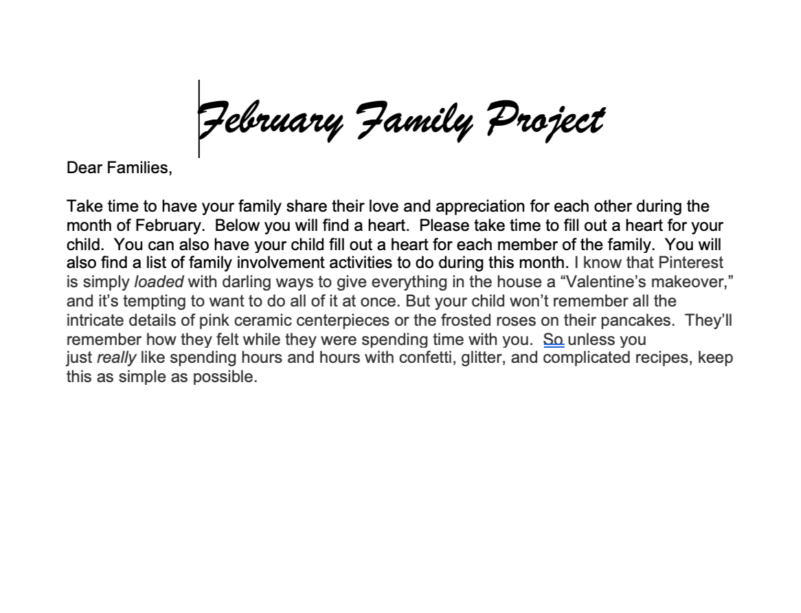 February Family Involvement