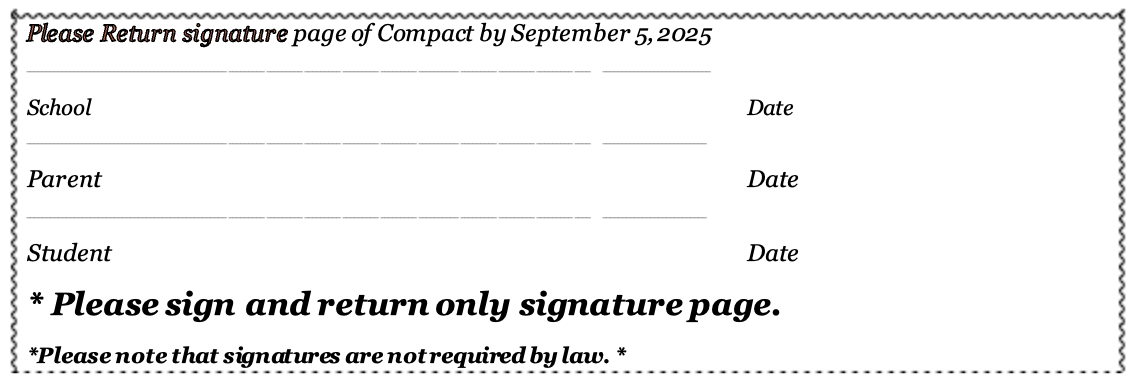 School, Parent, Student signature slip