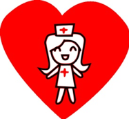 A red heart with a nurse inside.