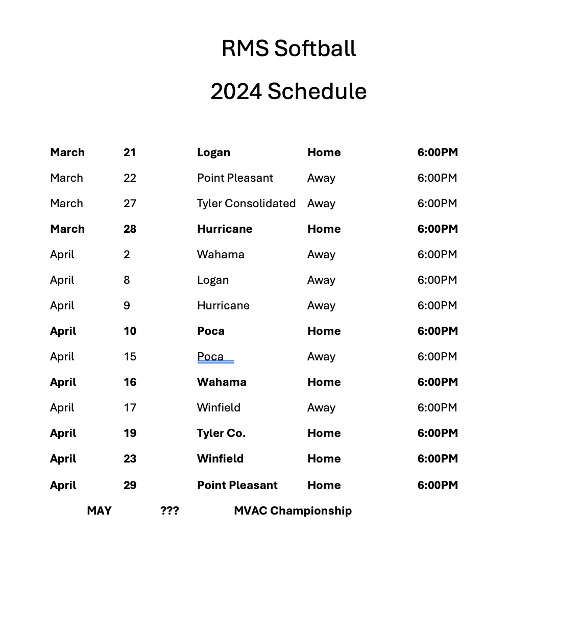 School Sports Schedule | Ripley Middle School