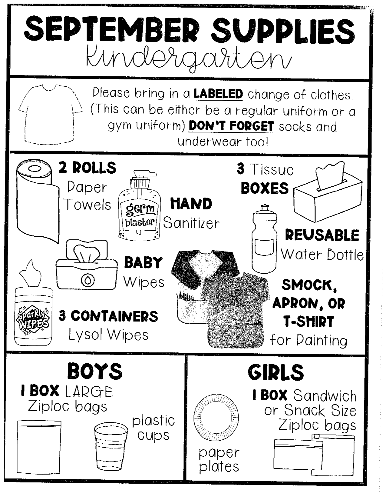 Kindergarten Supply Lists