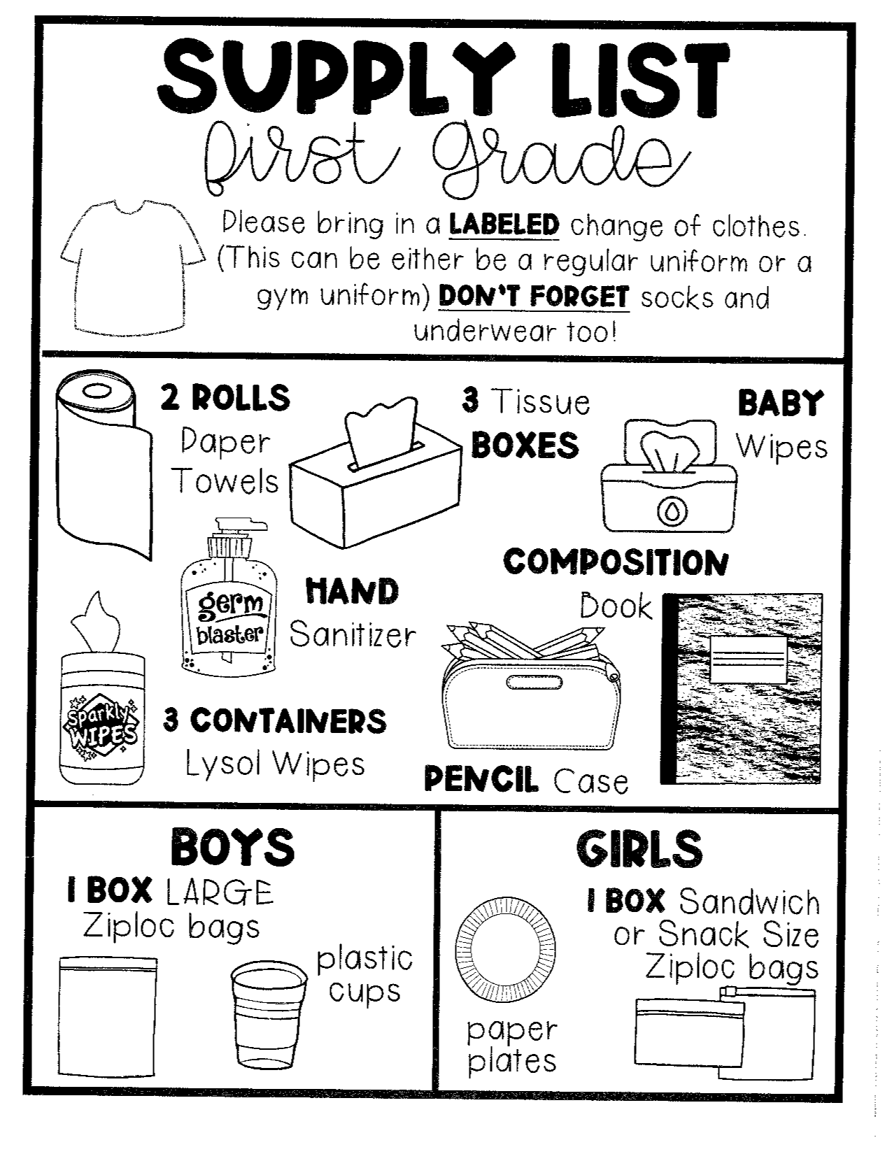 Supply Lists First Grade