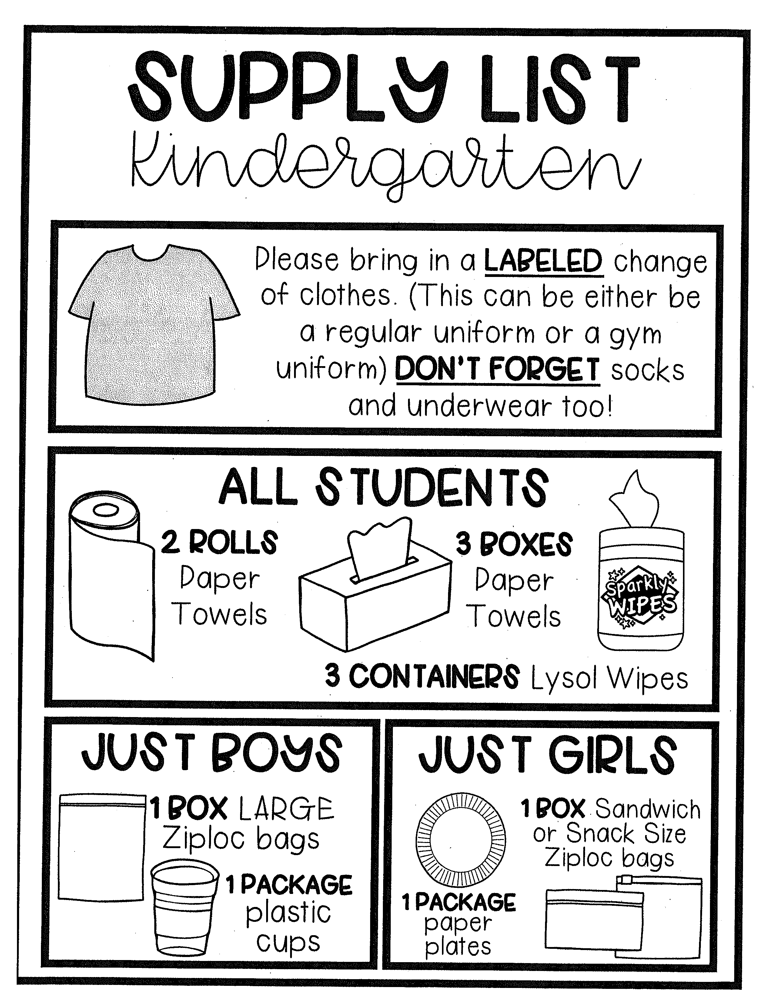 Kindergarten Supply List