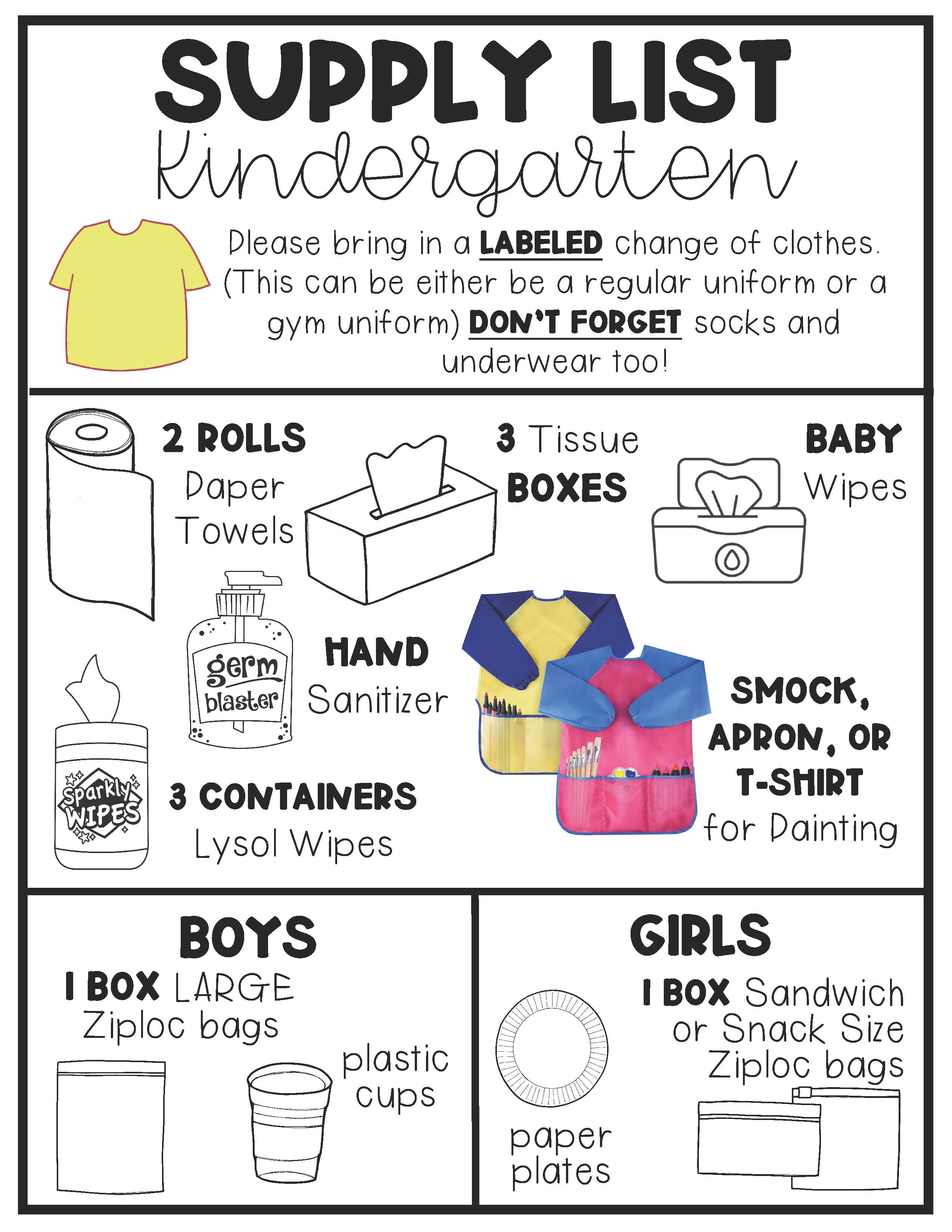 Kindergarten Supply Lists