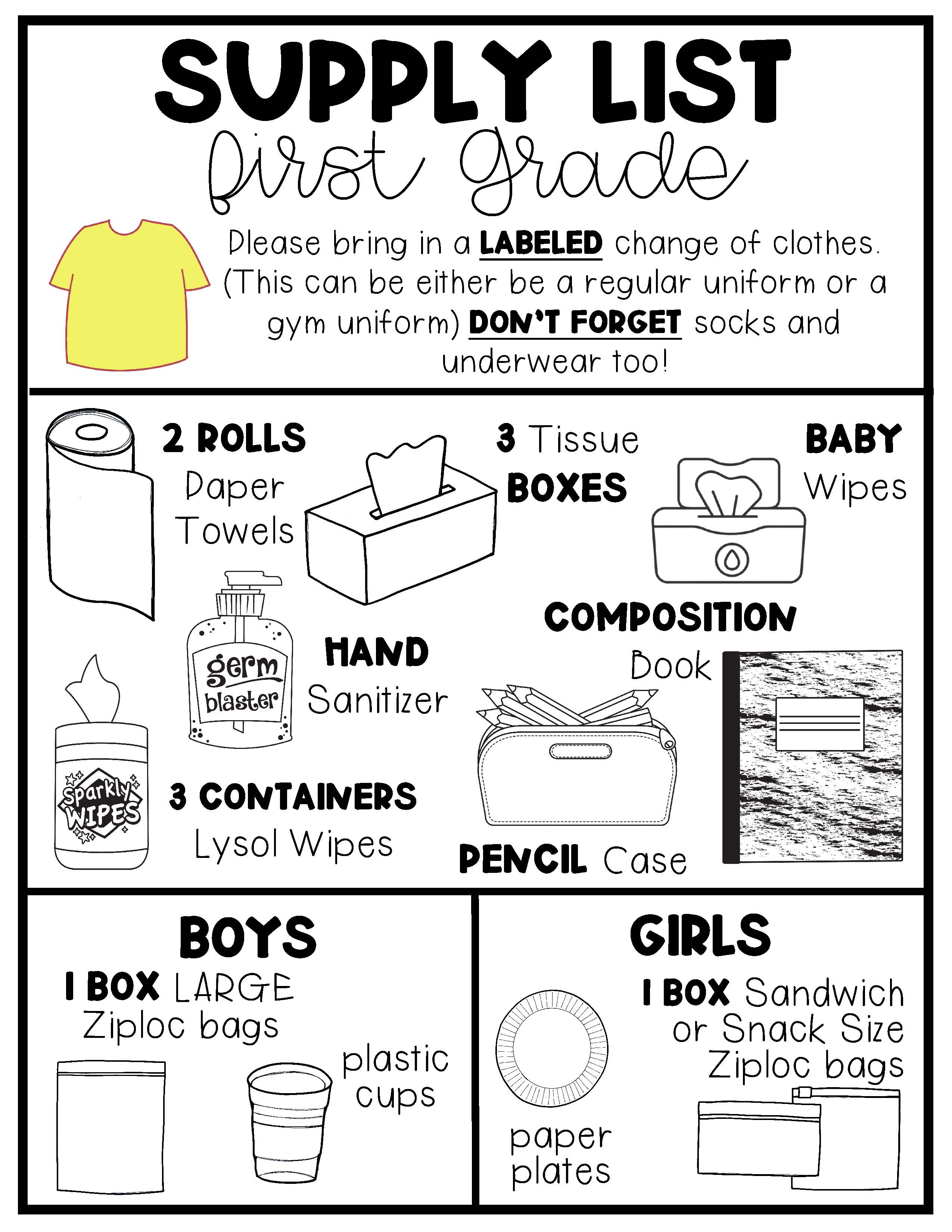 Supply Lists First Grade