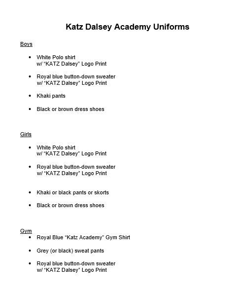 Katz Dalsey Academy Uniforms