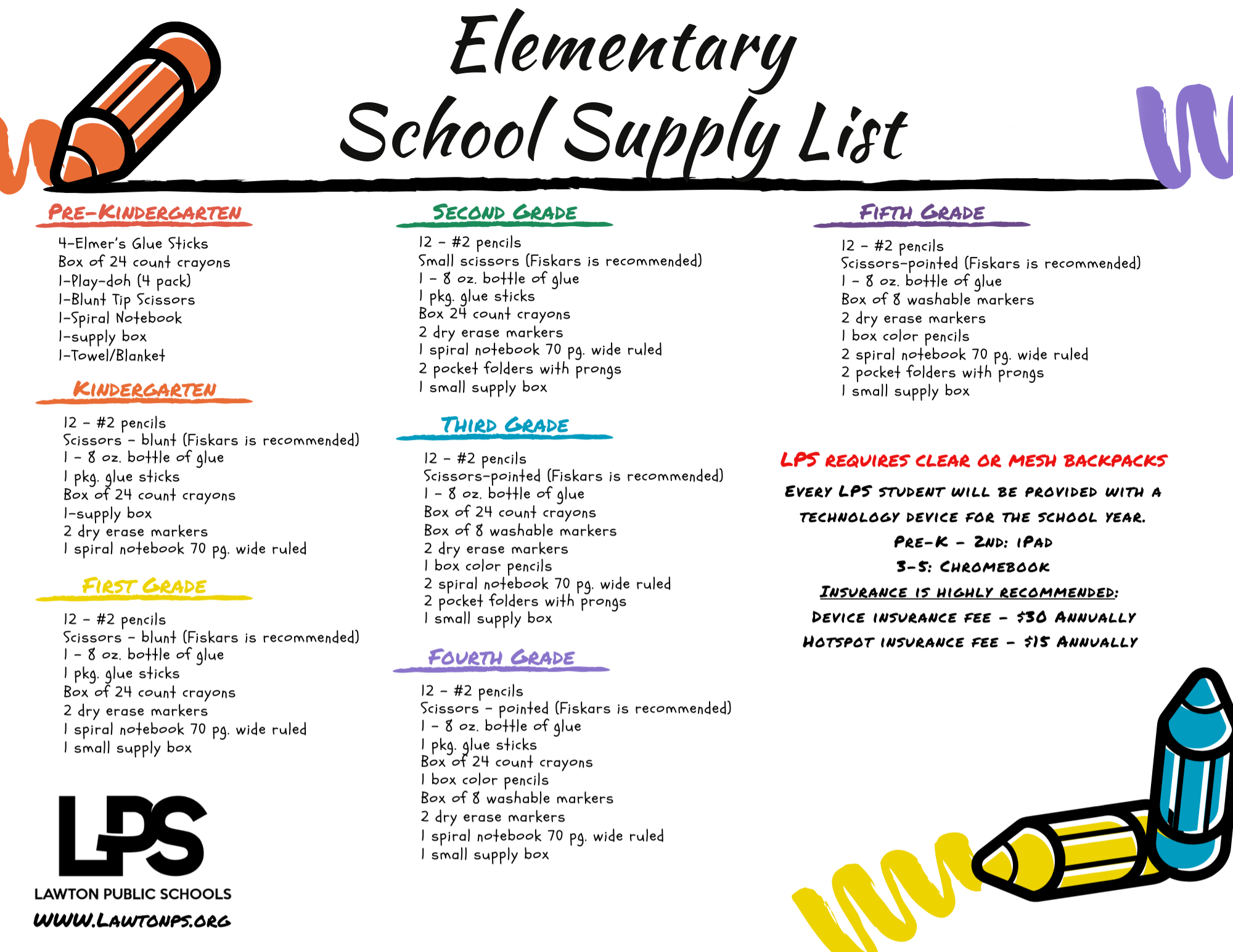 Elementary School Supply List