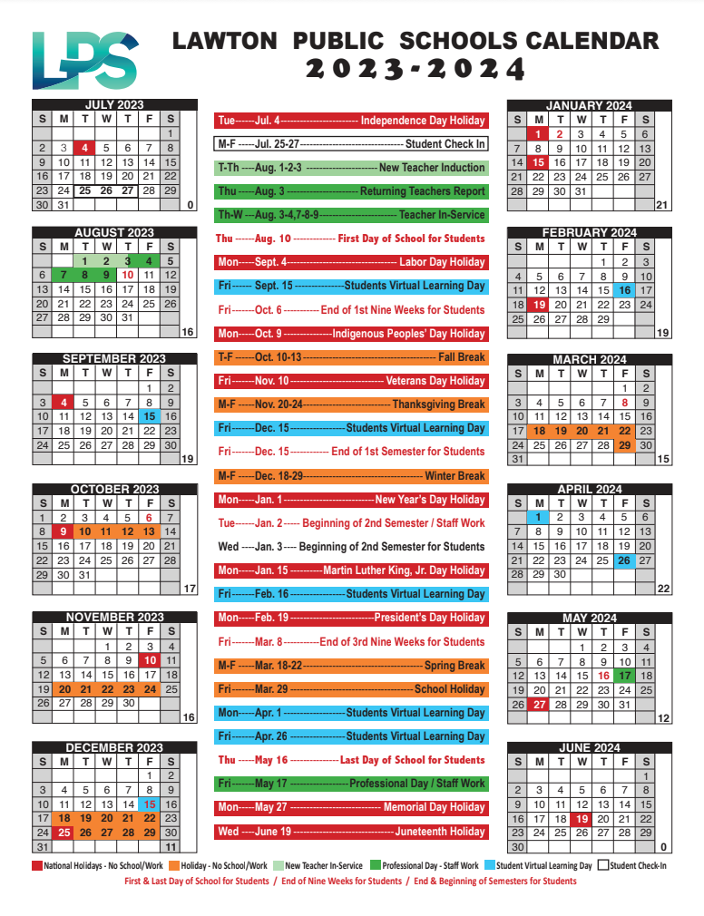 School Calendar & Hours | Lawton Public Schools