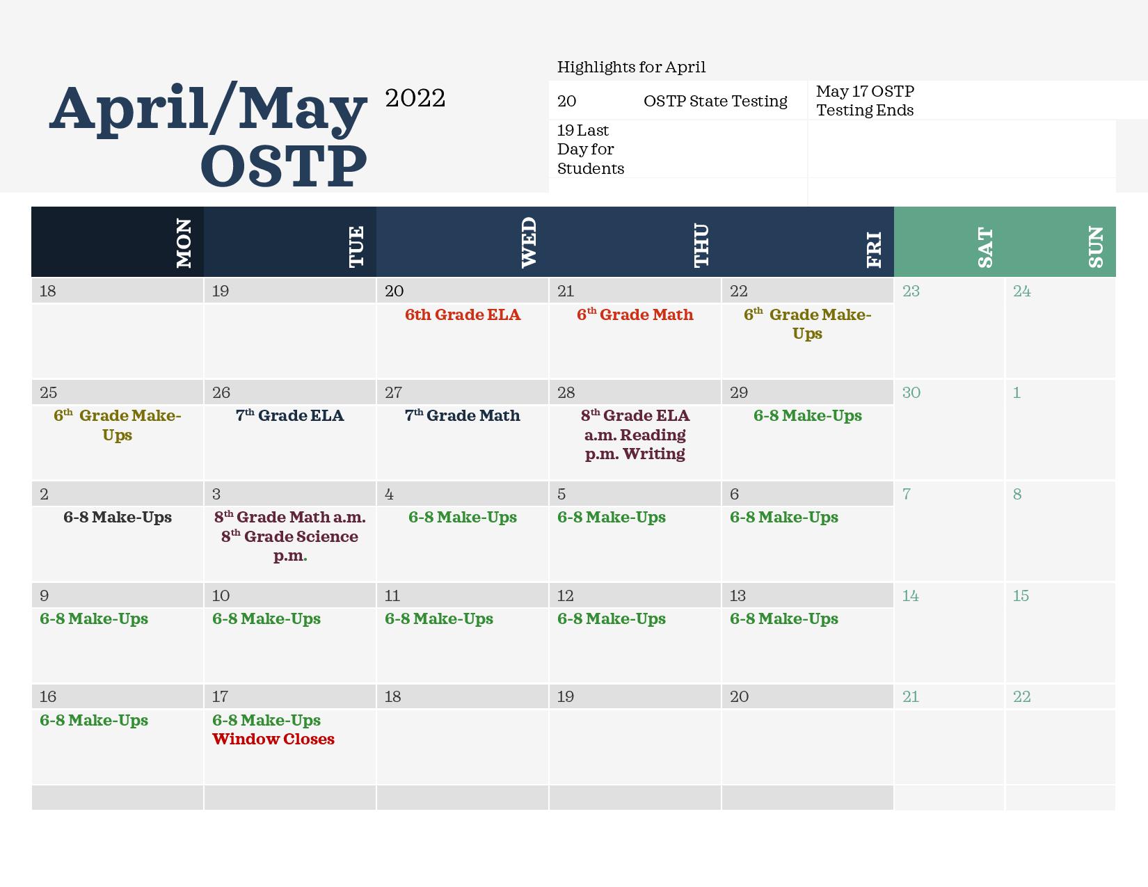 Middle School OSTP April/May