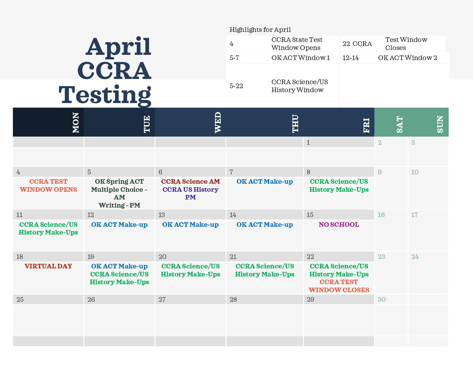High School CCRA Testing April