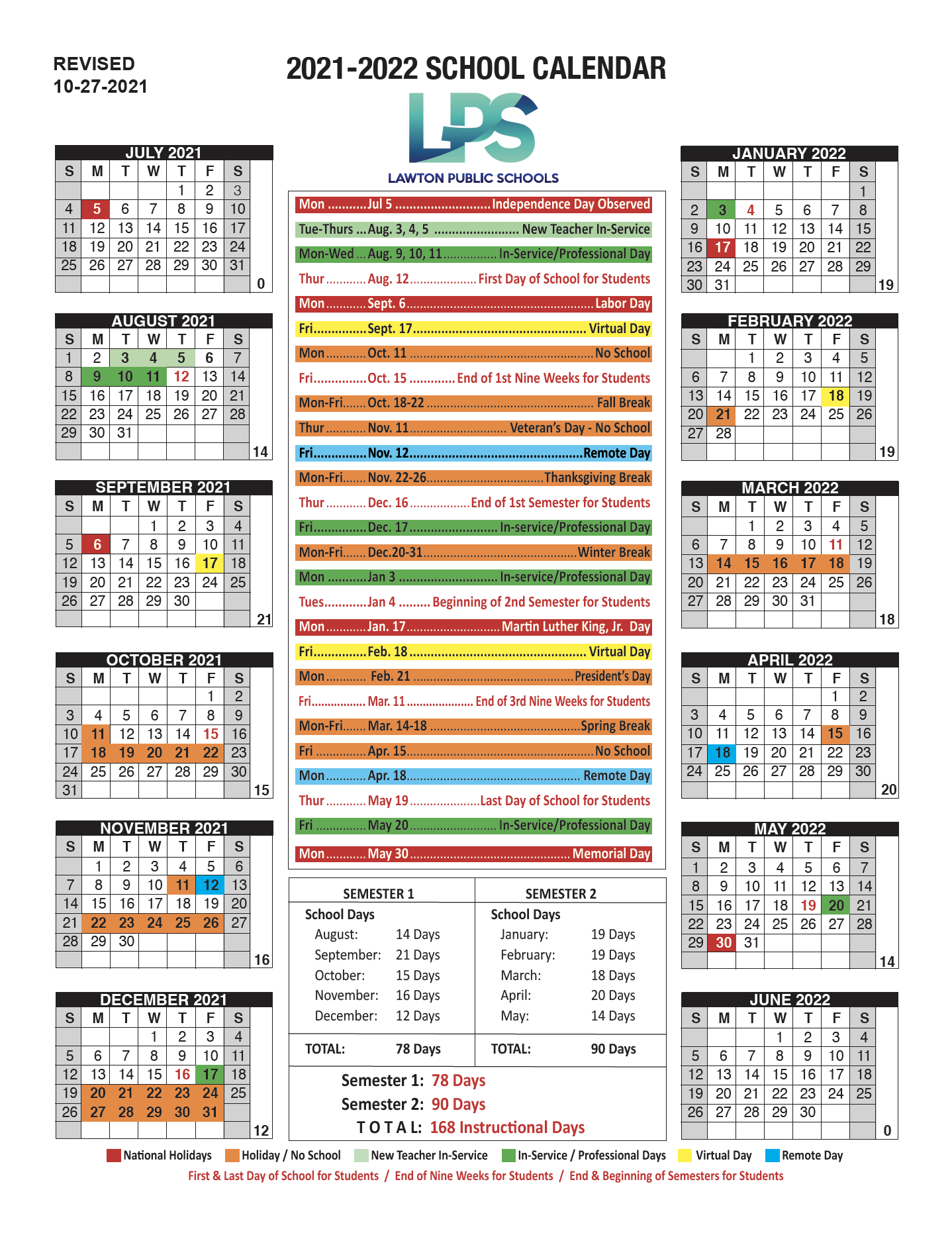 Lps Calendar 2022 School Calendar & Hours | Lawton Public Schools