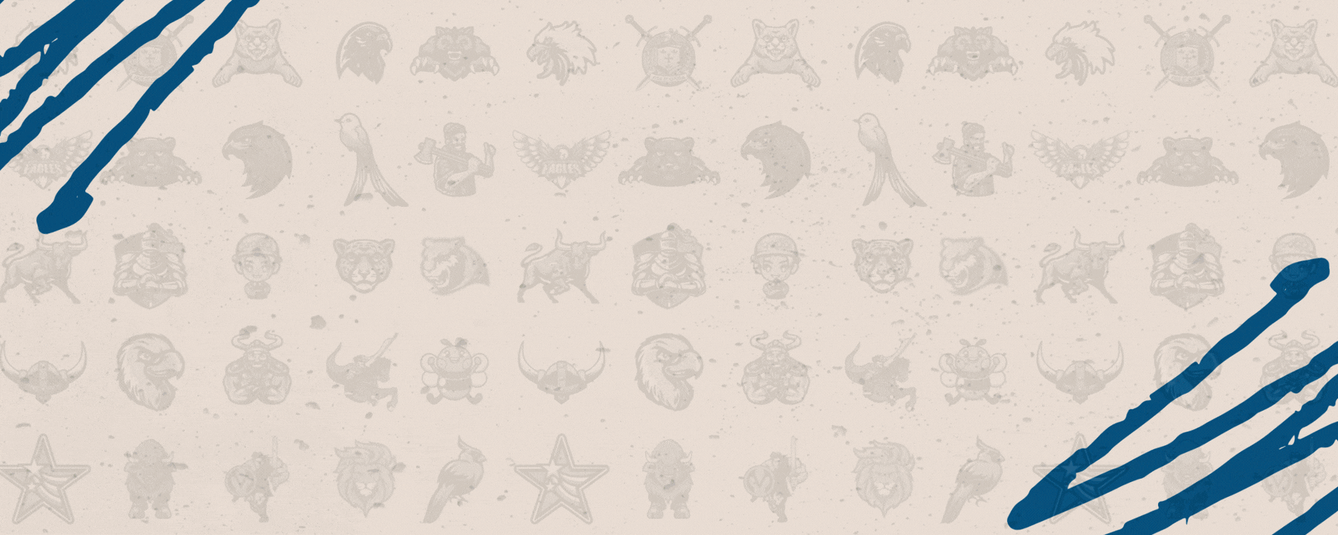 Abstract background with multiple small, varied icons and blue brush strokes scattered across a light beige surface.