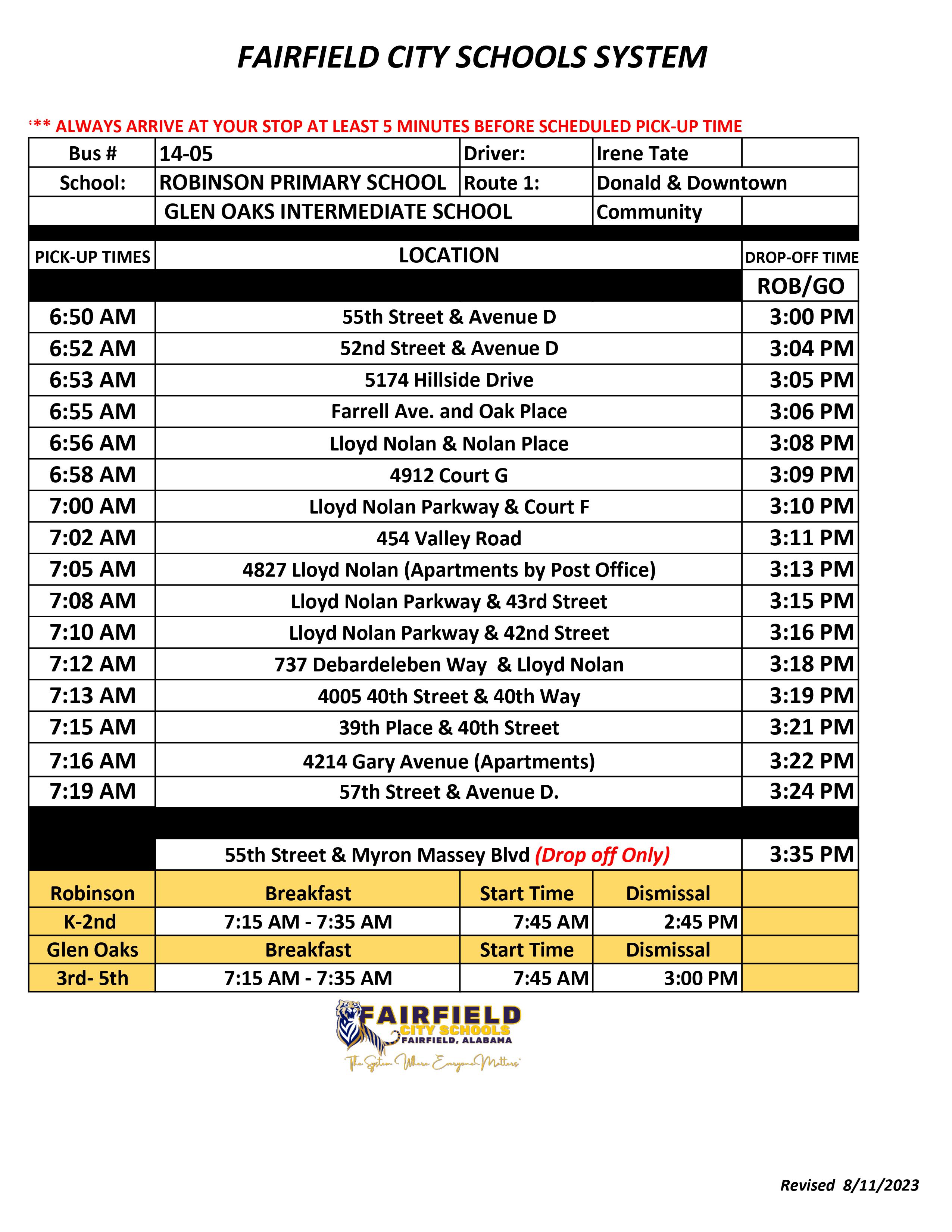 Primary & Intermediate Bus Routes