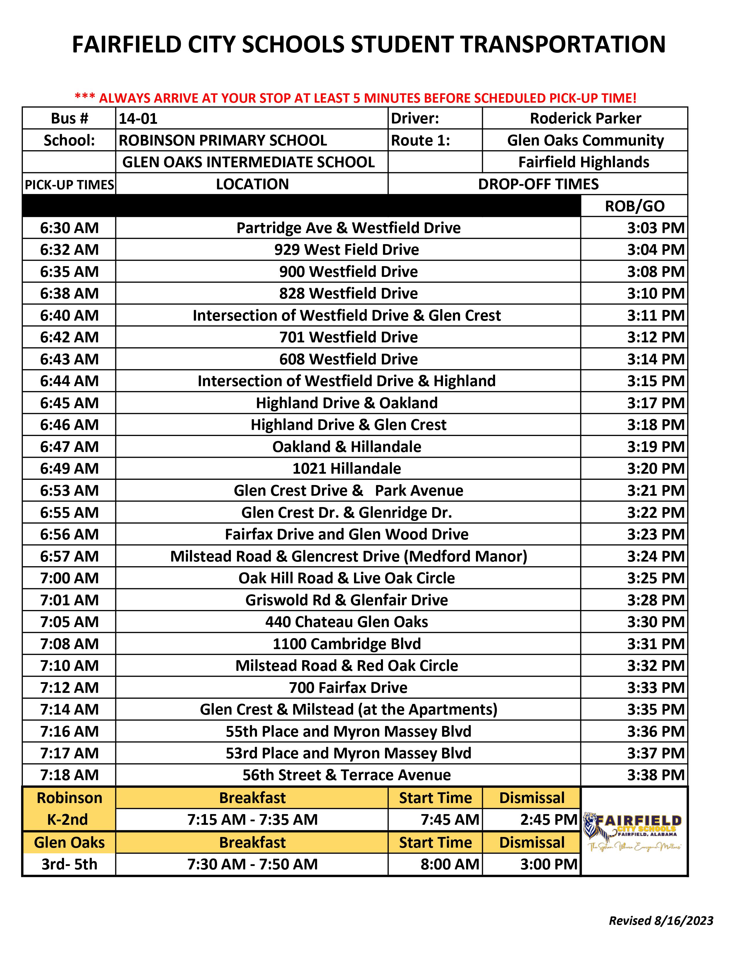 Primary & Intermediate Bus Routes