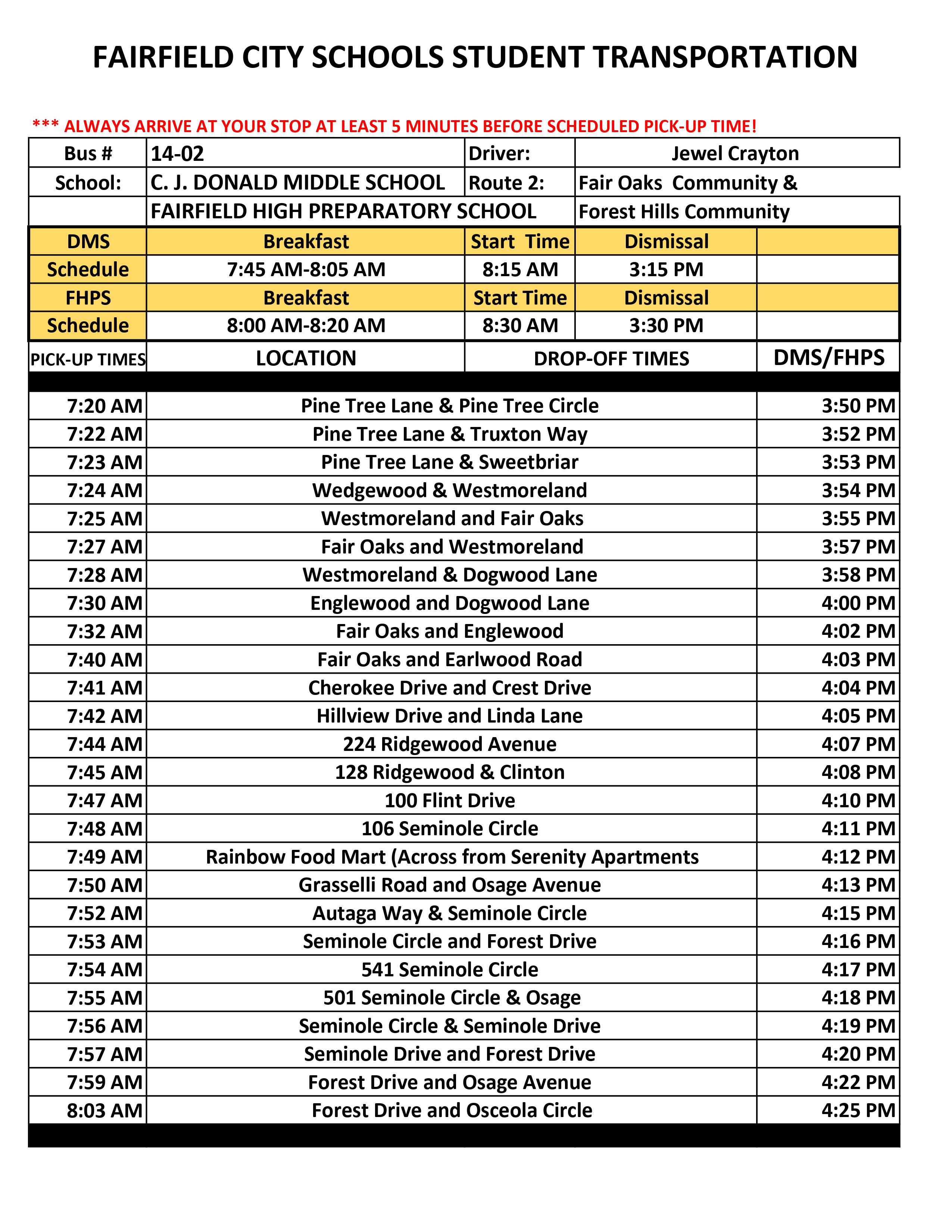 FHPS & CJ Donald Middle School Bus Routes