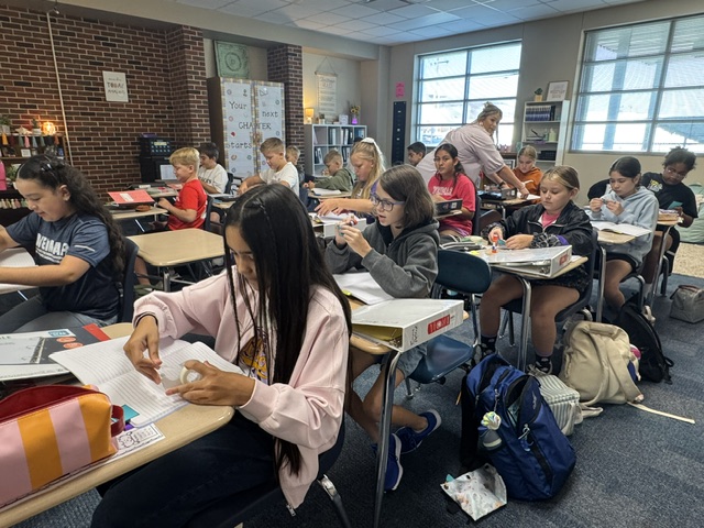 students working in class