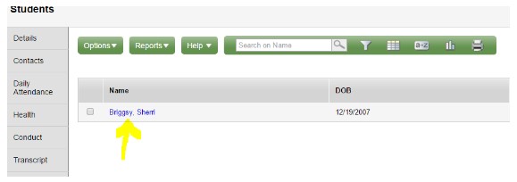 Family Portal Screen Capture of Student List