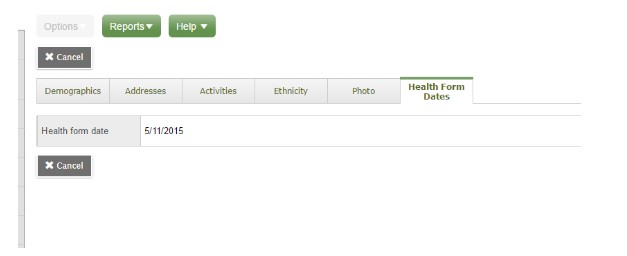 Aspent Student Health Record Screen Capture w. Date of last Physical