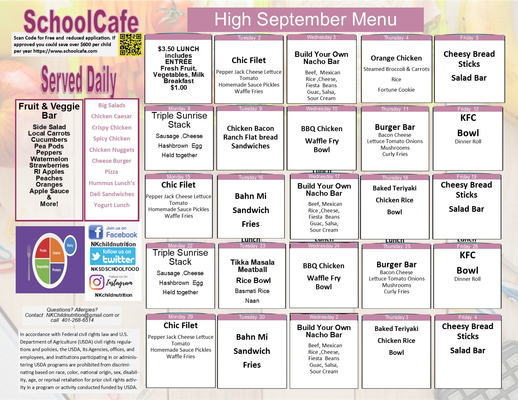 HIgh School Menu