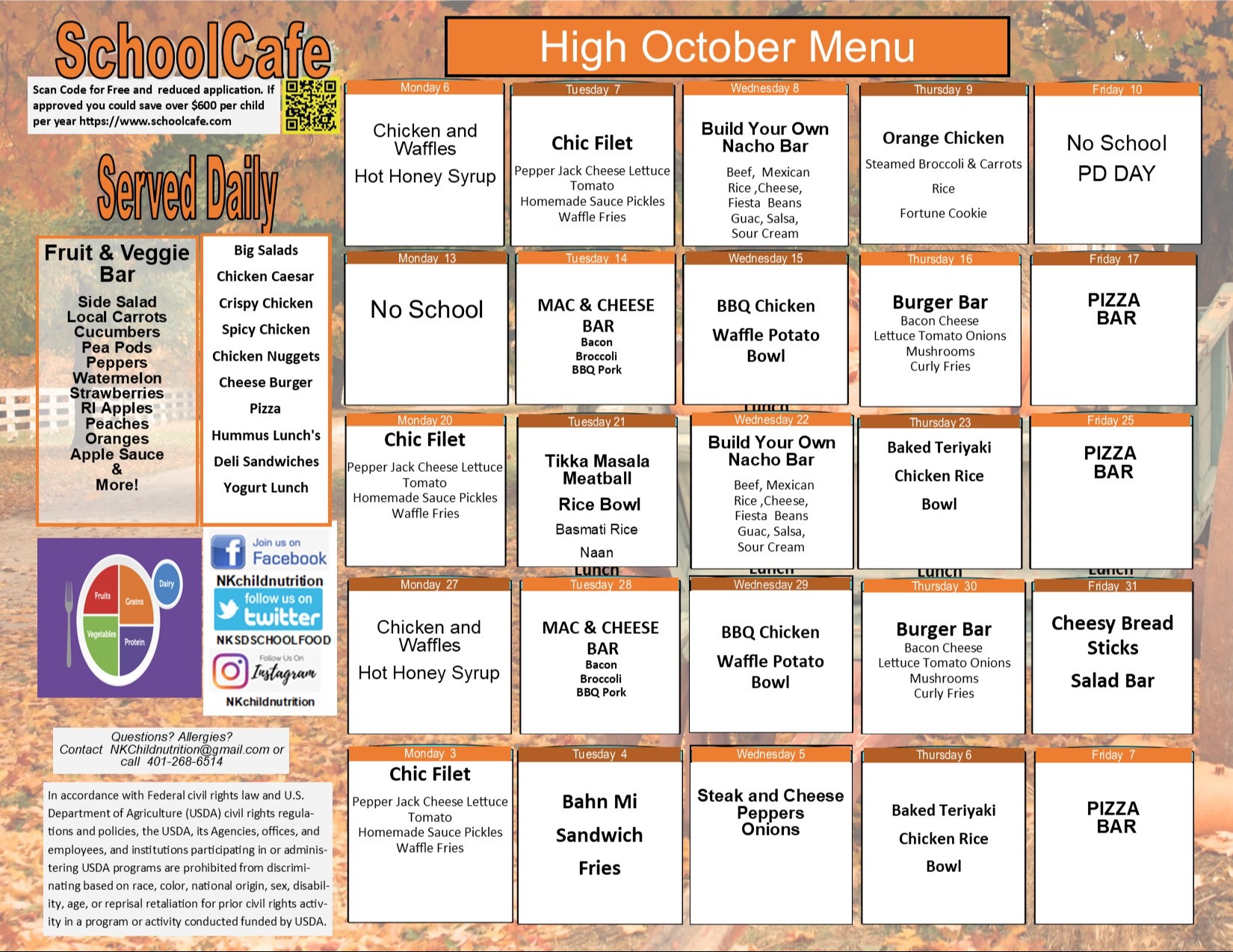 HIgh School Menu