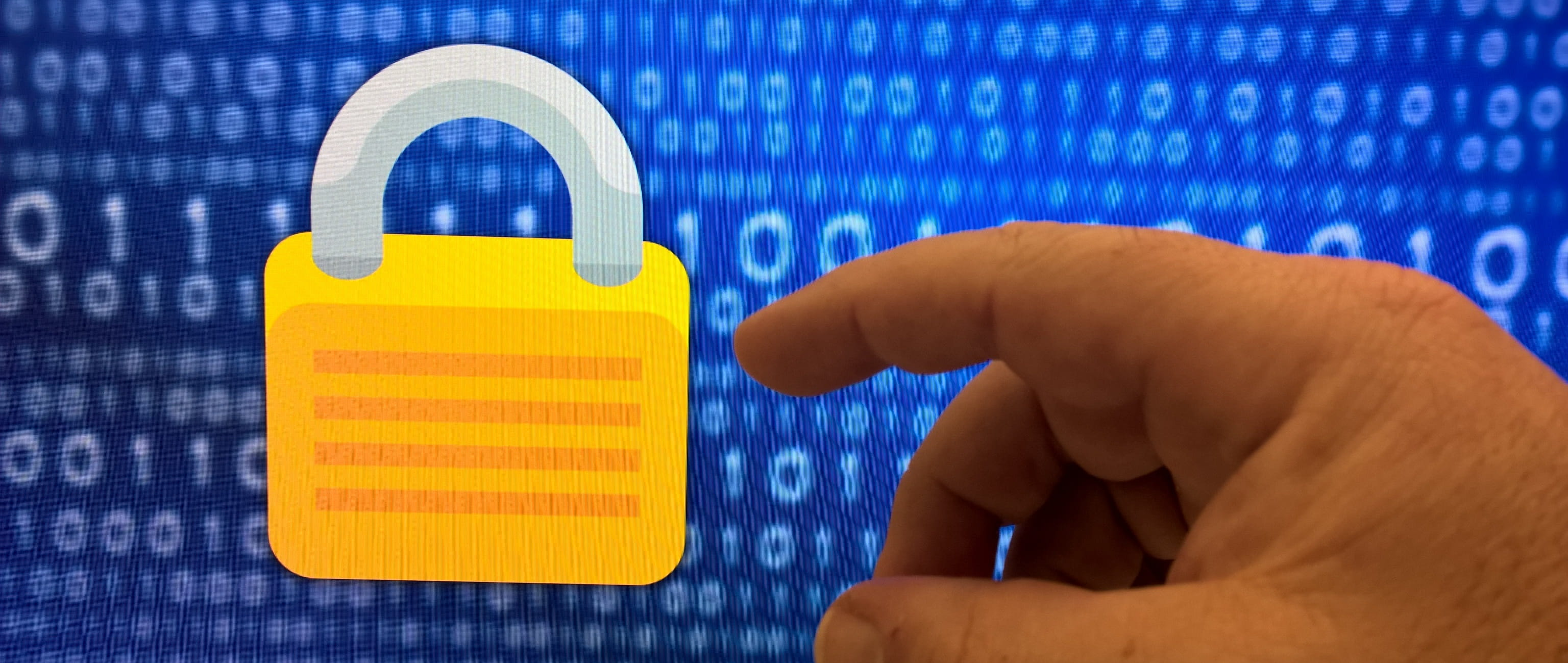 Image of a yellow padlock on blue background