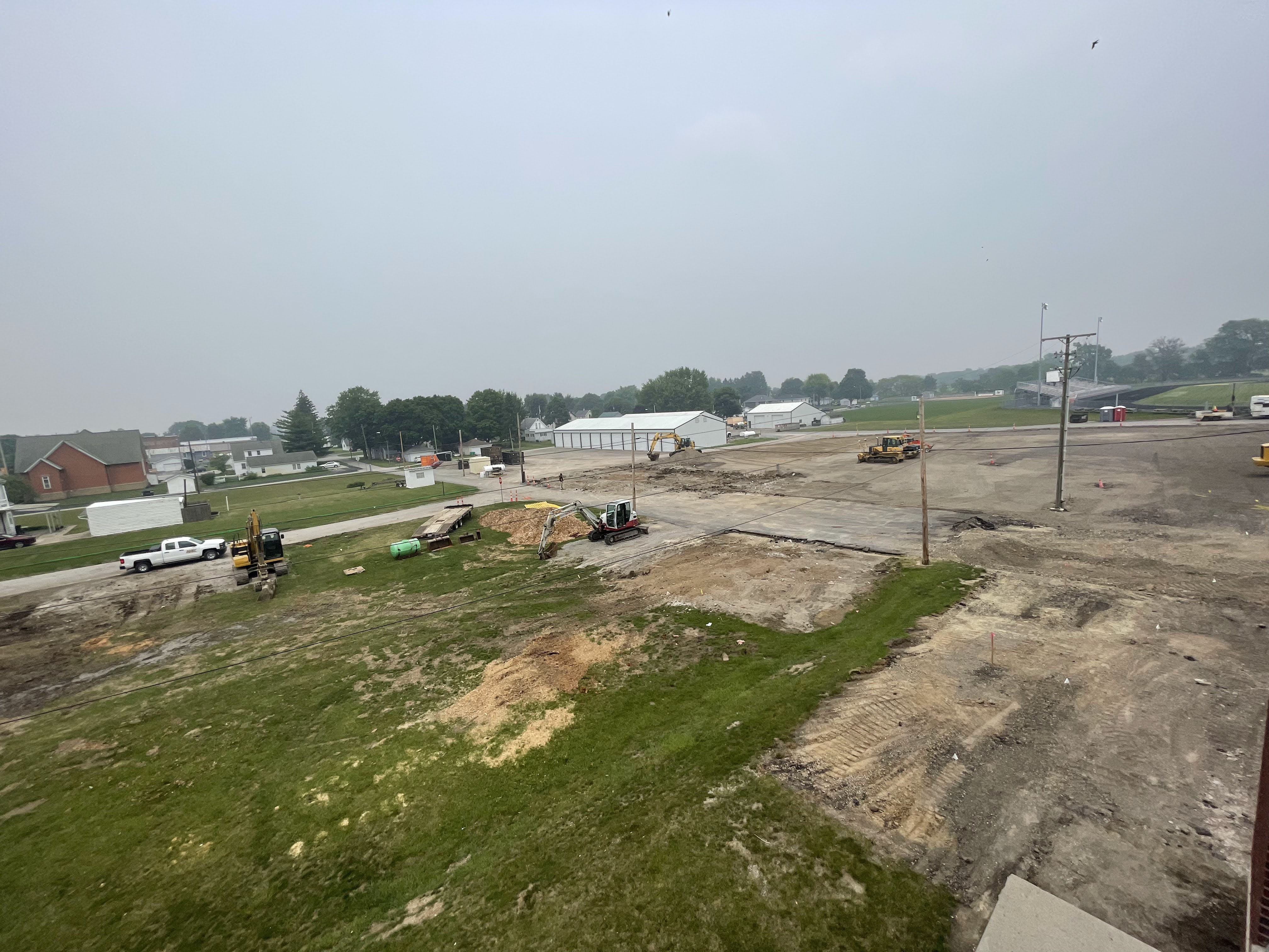 "Birds-eye view" of parking lot after demolition of buildings