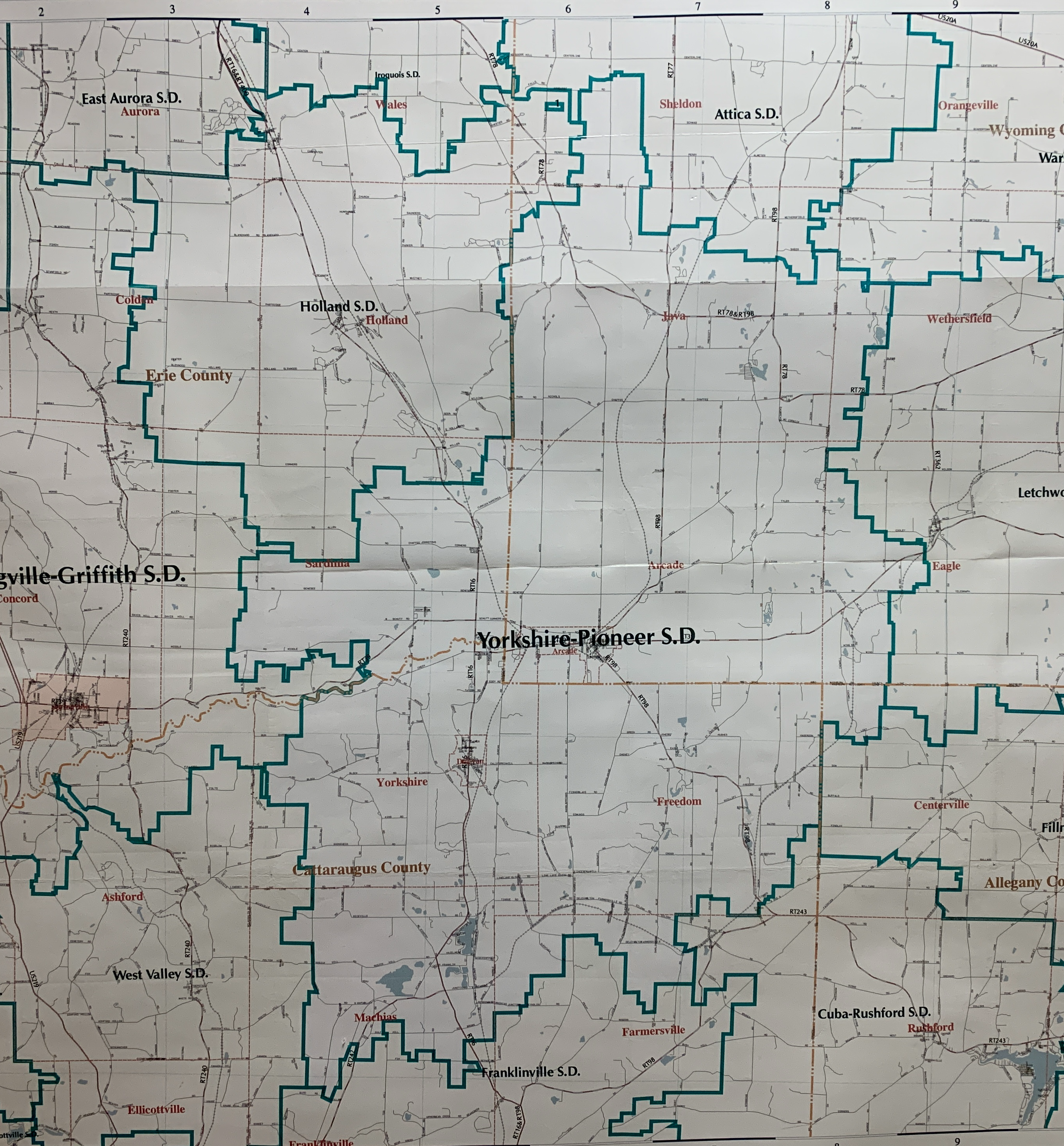 map of the Yorkshire Pioneer S.D area and surrounding School Districts