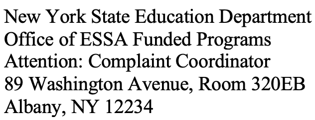 Appeal Address for NYSED