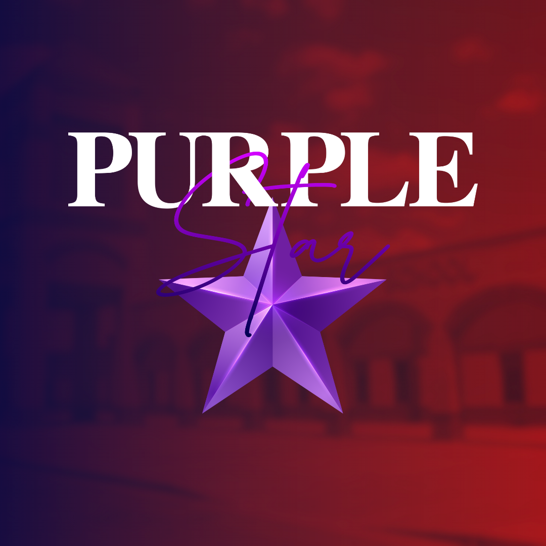 Logo featuring a purple star with "Purple Star" written in white font against a red and blue background.