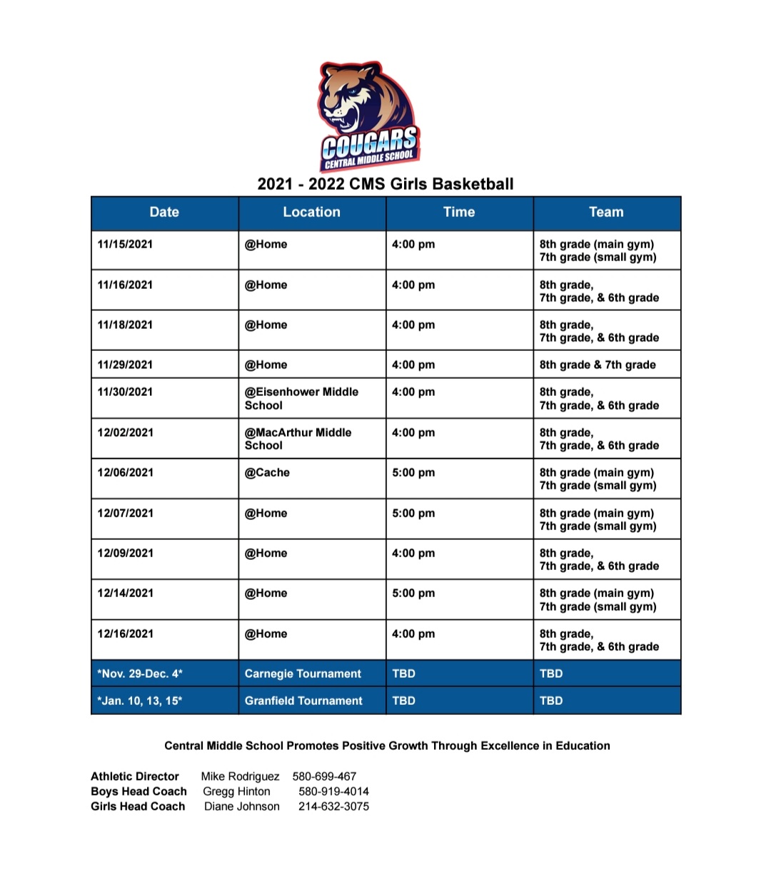 CMS girls basketball schedule 21-22 