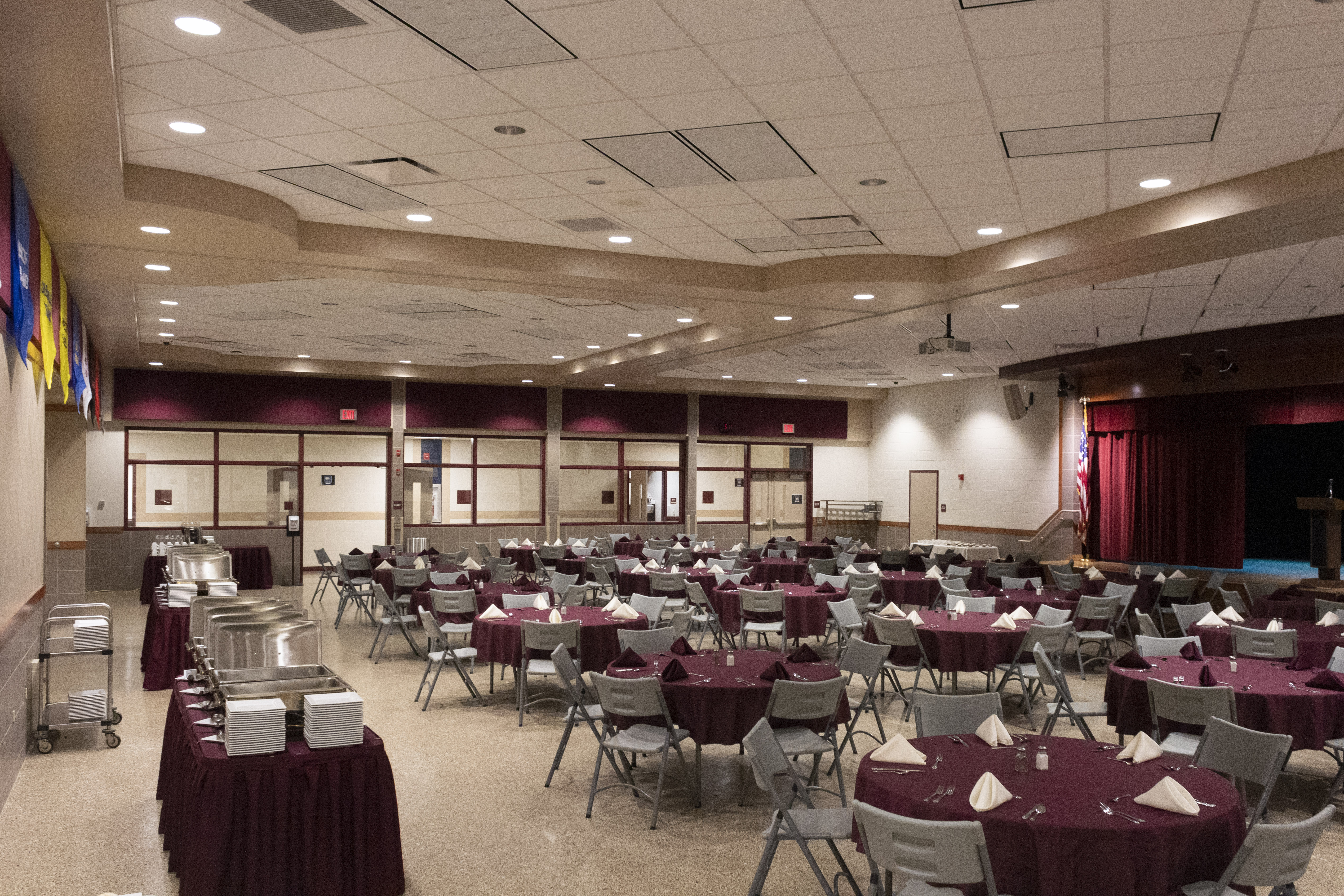 Banquet  set up in MCCC Multipurpose Room  by Culinary Arts Class