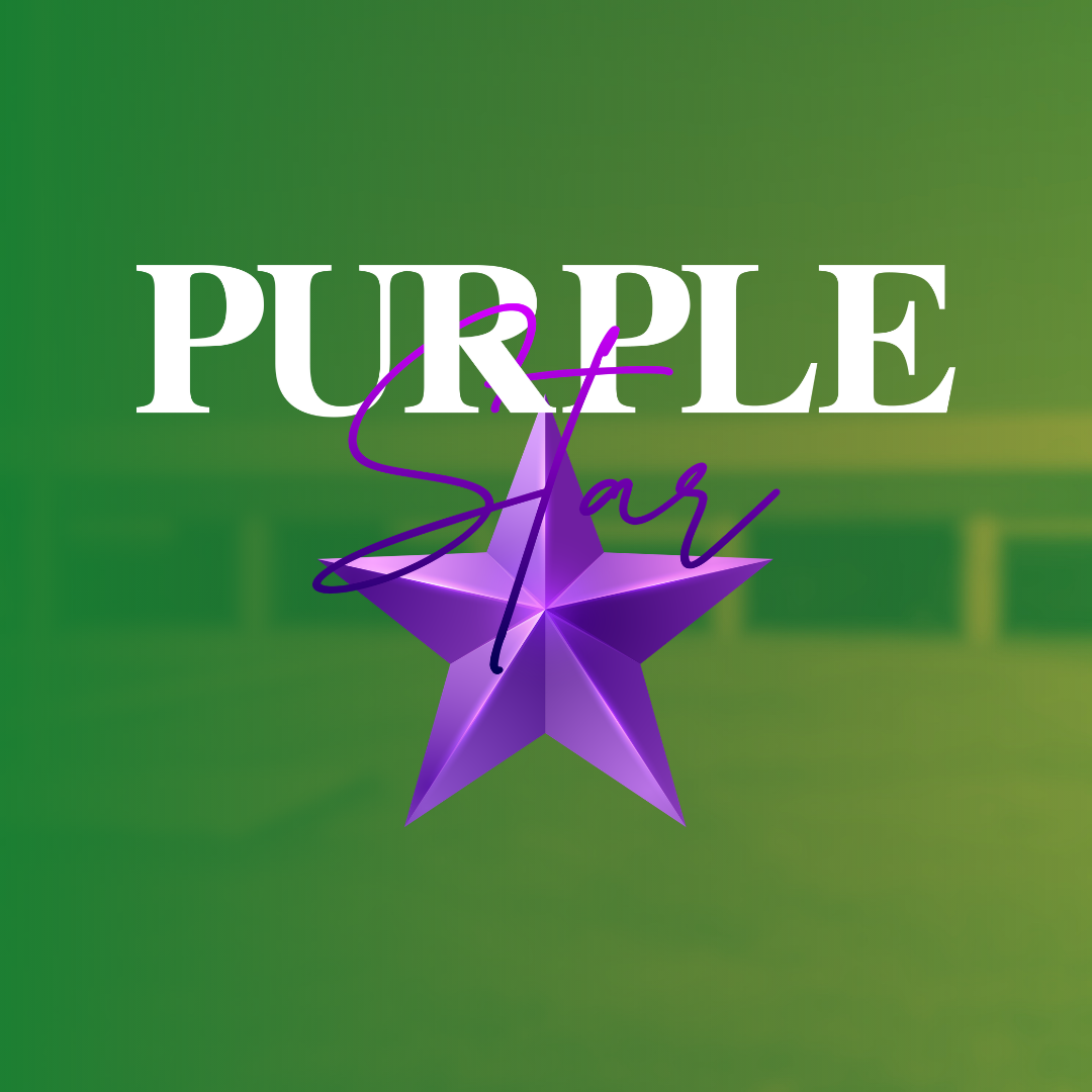 Text reads "Purple Star" with a purple star icon in front. The background is a solid green.