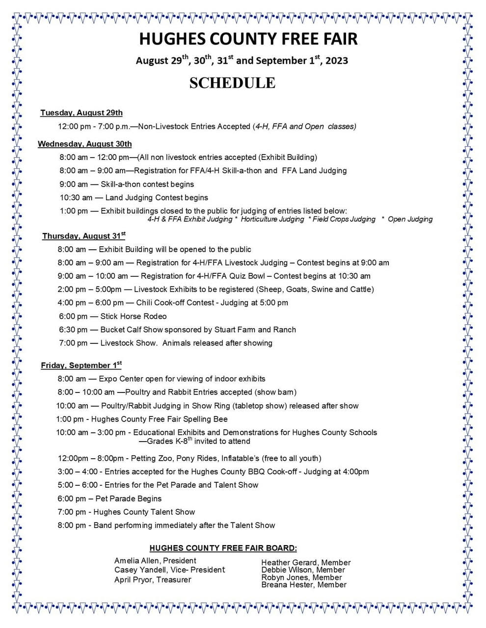 2023 Hughes County Fair Schedule