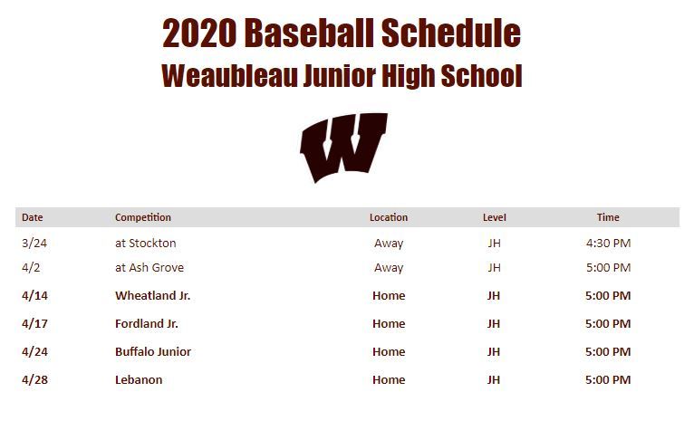 2020 Baseball Schedule