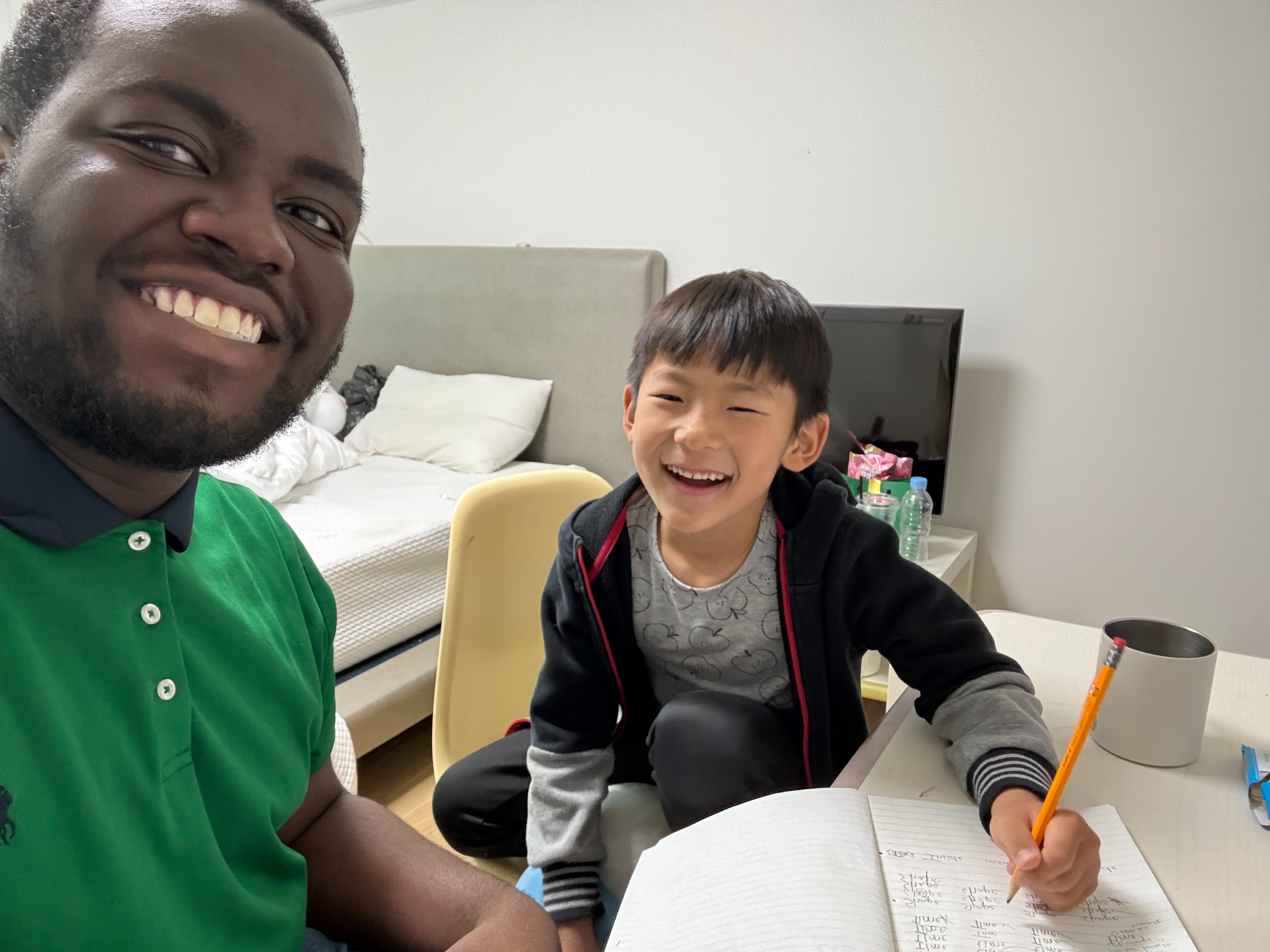 Trevion Williams with host family in Korea