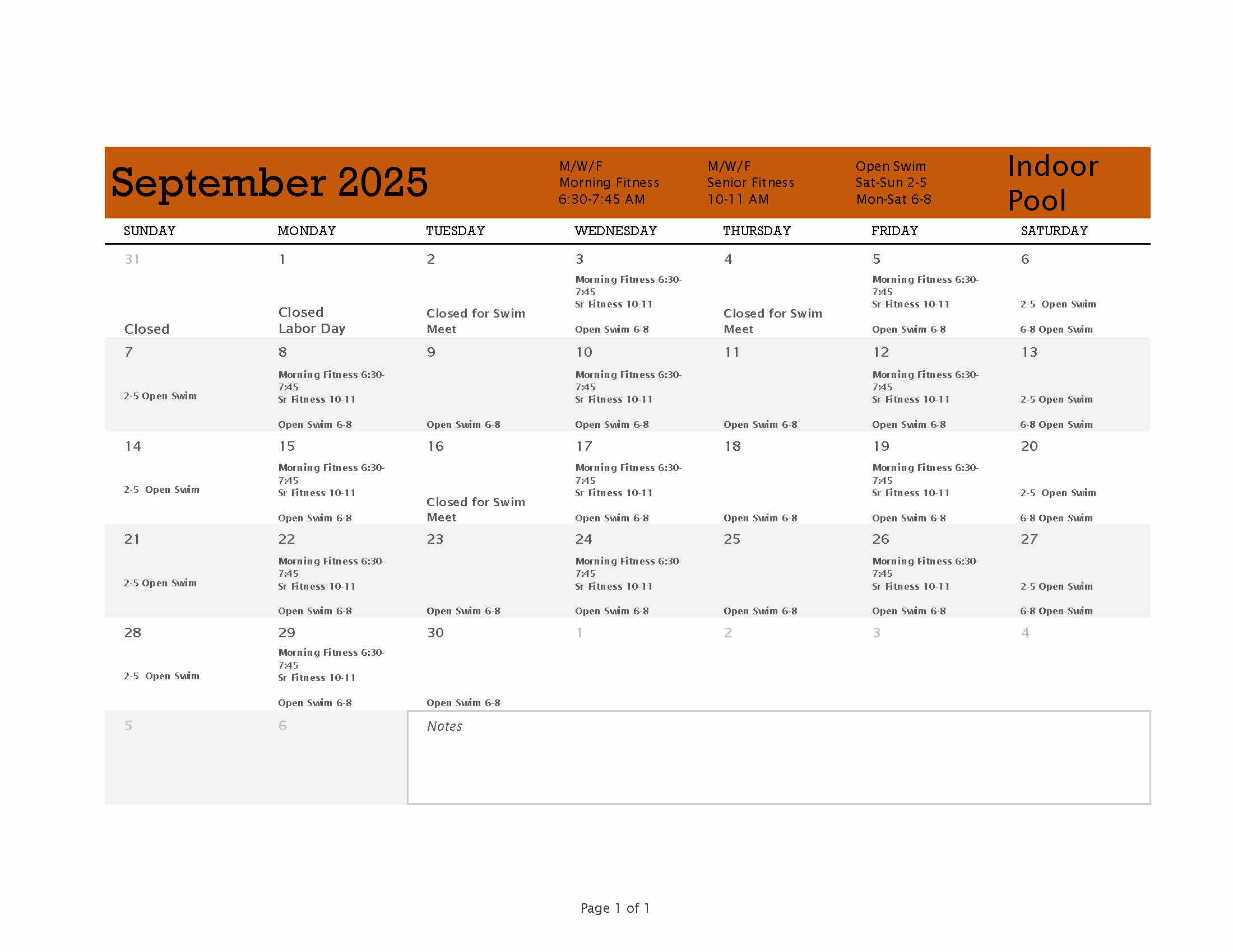 September Schedule