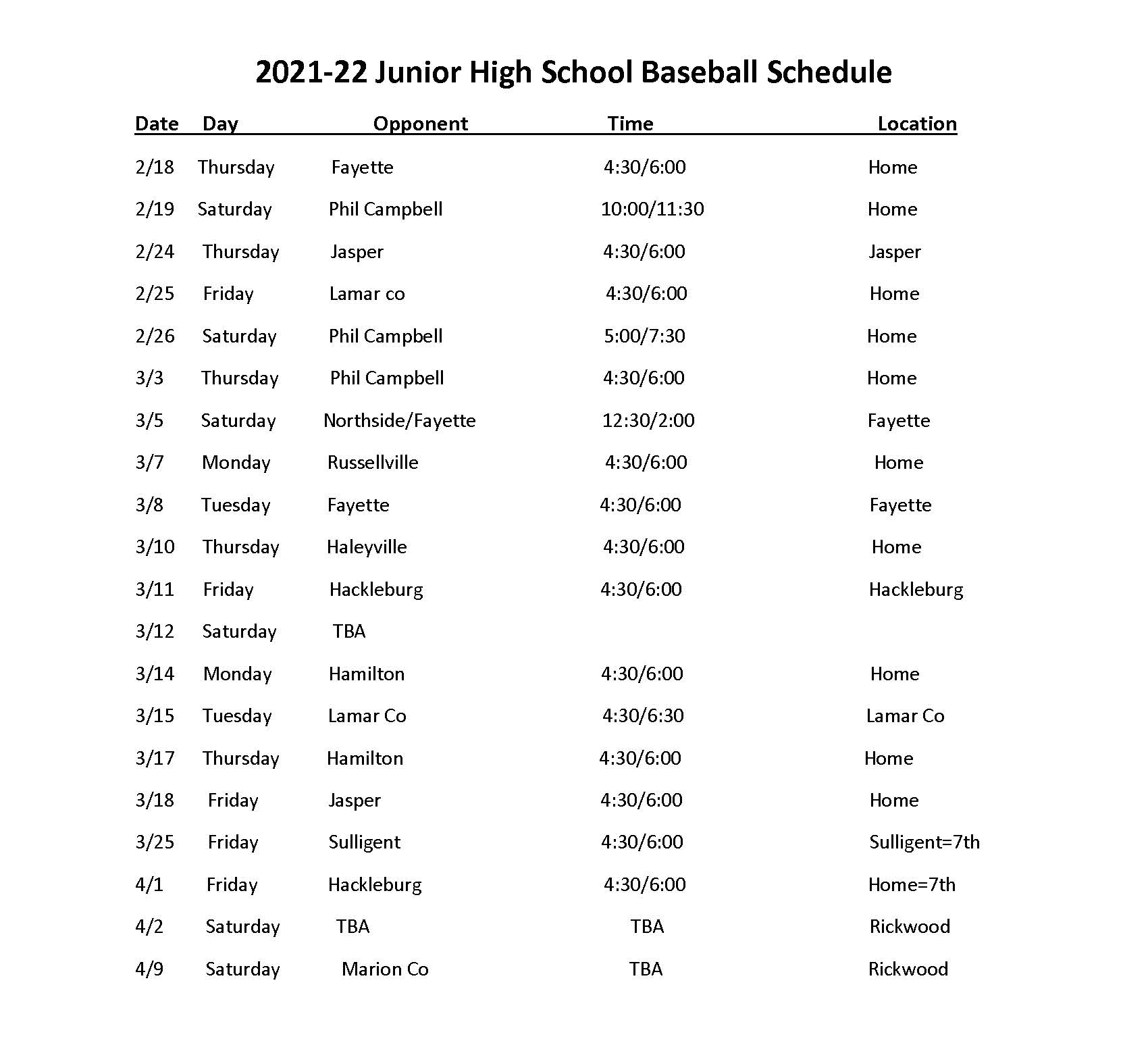 Baseball Winfield City Schools