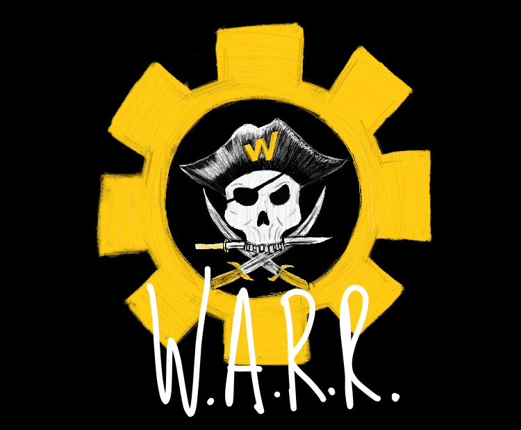 WARR's Logo - The Gear represents the Engineering Design Process that guides us daily.  The  Sword represents our ever readiness for competition.  The Pirate represents our mascot and our Vision - Tradition of Excellence.