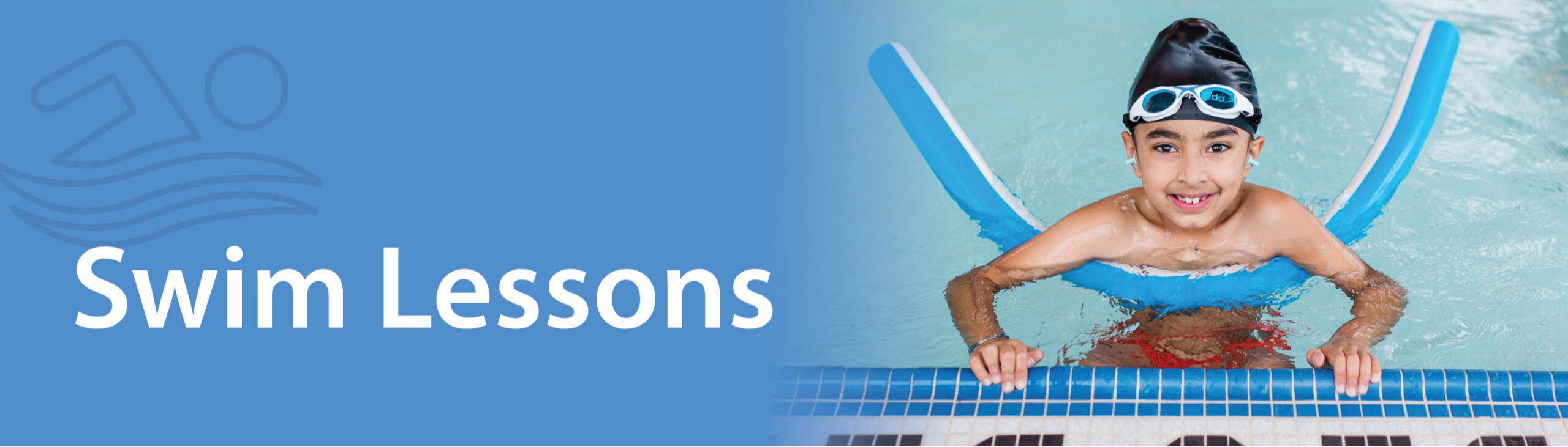 boy in pool with swim noodle