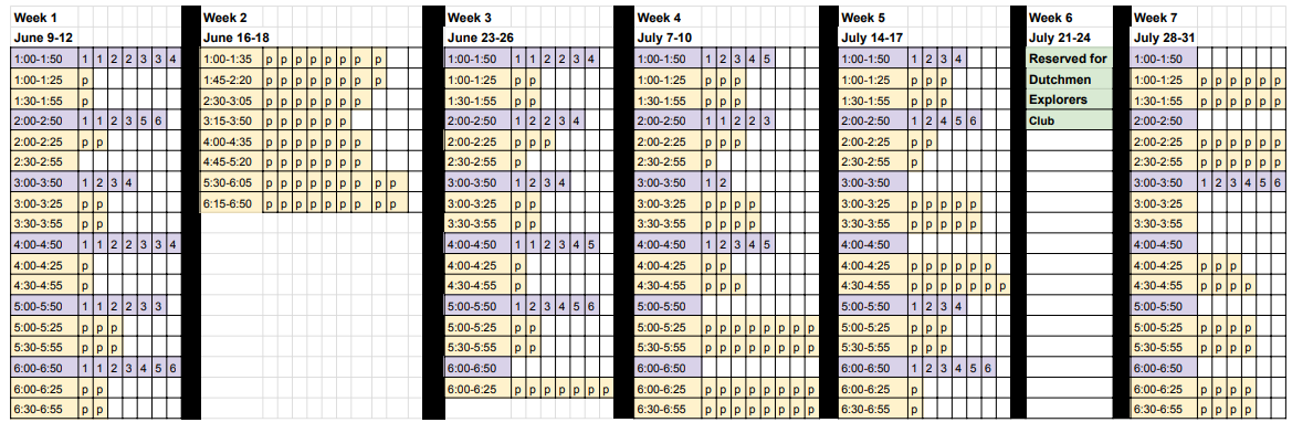 schedule of swim lessons
